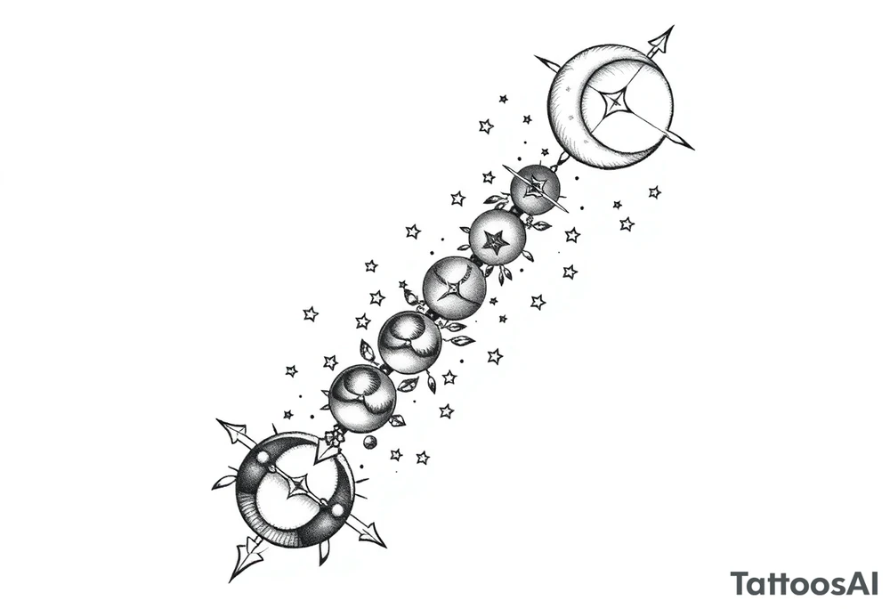 things to add on to a spine tattoo with moon and stars very dainty more moons and details please tattoo idea