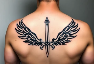 Laurel crown with a sword and wings tattoo idea