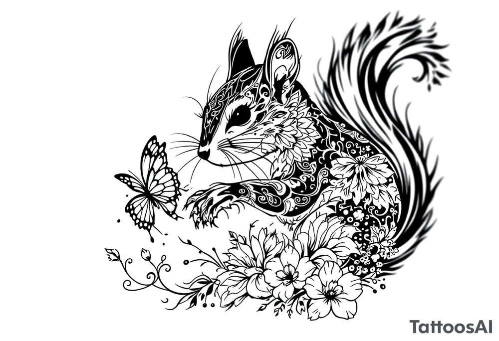 A Squirrel with a butterfly in hands tattoo idea