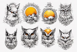 halb 
Fuchs halb Eule unter der Sonne mit dem Schriftzug Sapere Aude tattoo idea