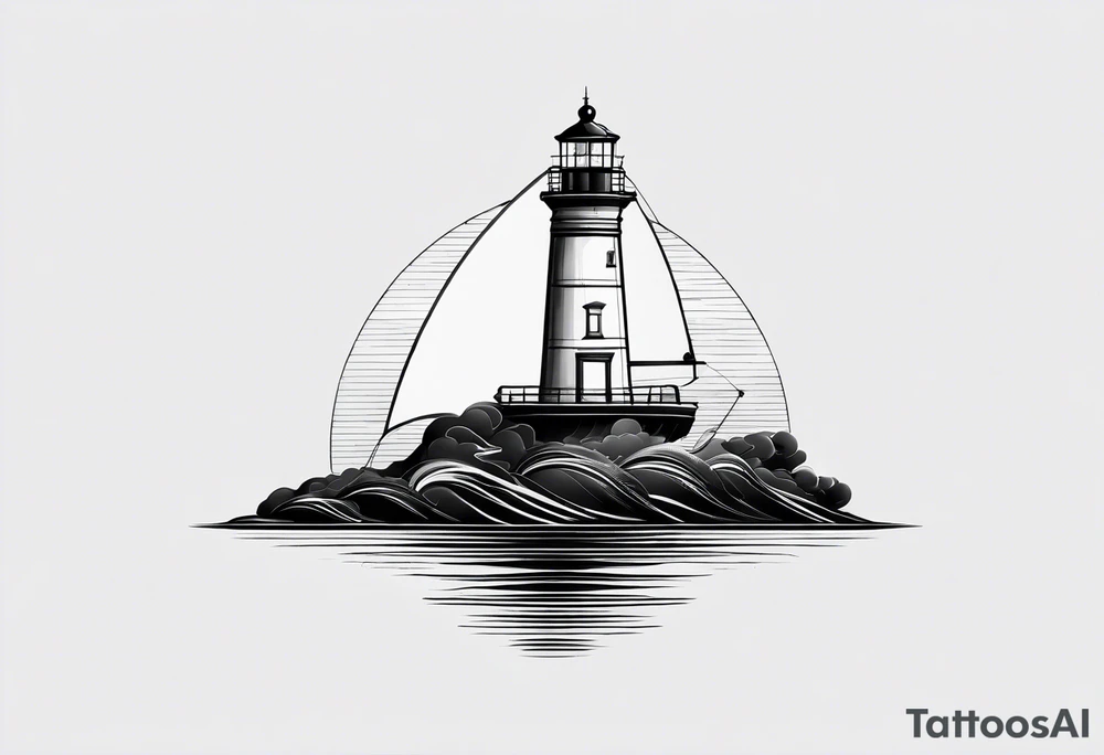 maritime lighthouse in a front view sailboat serving as a mast for a sail. tattoo idea