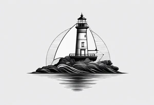 maritime lighthouse in a front view sailboat serving as a mast for a sail. tattoo idea