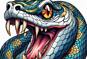 Snake with an evil eye in its mouth tattoo idea