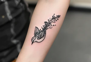 Bird with wildflowers coming out of tail tattoo idea