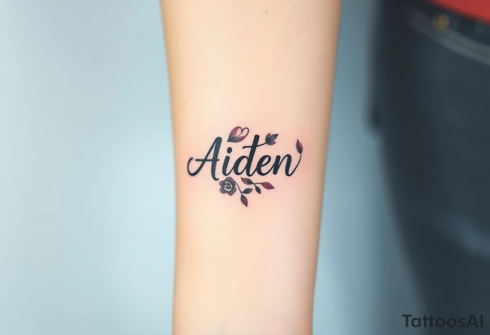 The name Aiden with love theme around it tattoo idea