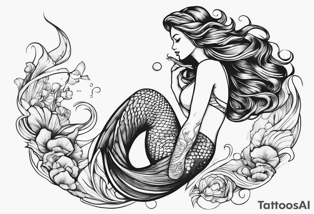 Draw a mermaid body with nice long fish tail with a shell bra tattoo idea Draw a mermaid body with nice long fish tail with a shell bra tattoo idea