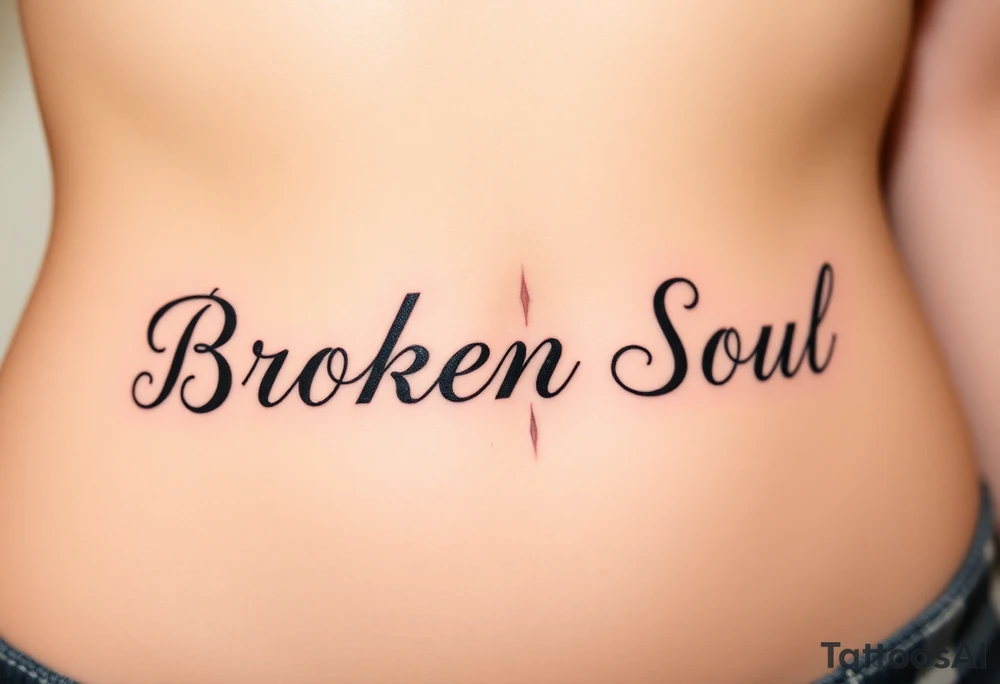 Broken Soul, in fancy cursive writing, small thin lettering tattoo idea