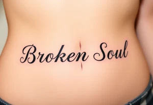 Broken Soul, in fancy cursive writing, small thin lettering tattoo idea