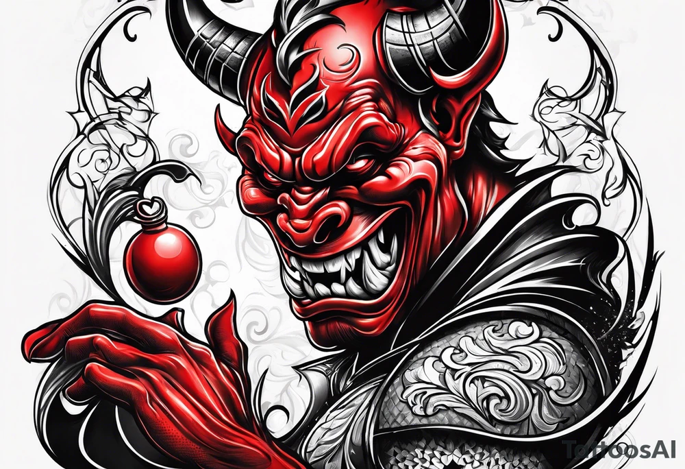 Red Devil heading a Ball tattoo idea