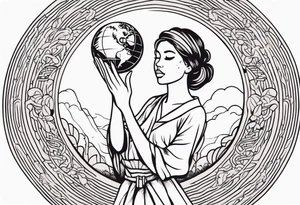 Woman , hands over head , holding orb of life tattoo idea