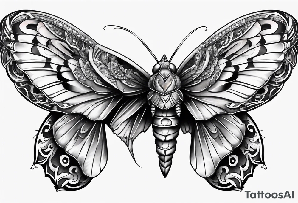 moth with snake heads as wings tattoo idea