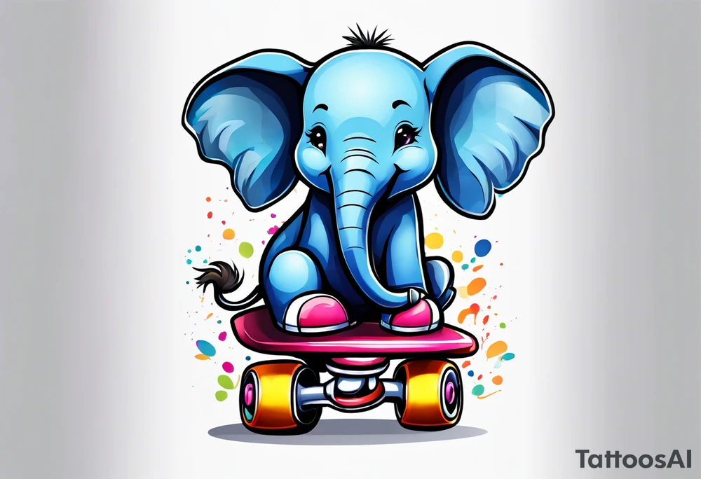 Baby Elephant with roller skates tattoo idea