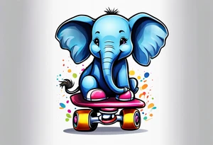 Baby Elephant with roller skates tattoo idea