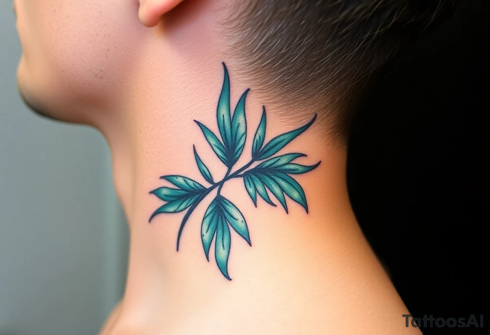 large palm leaves twisted following line side neck tattoo tattoo idea