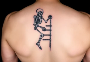 skeleton clibing up a rope ladder on forearm tattoo idea
