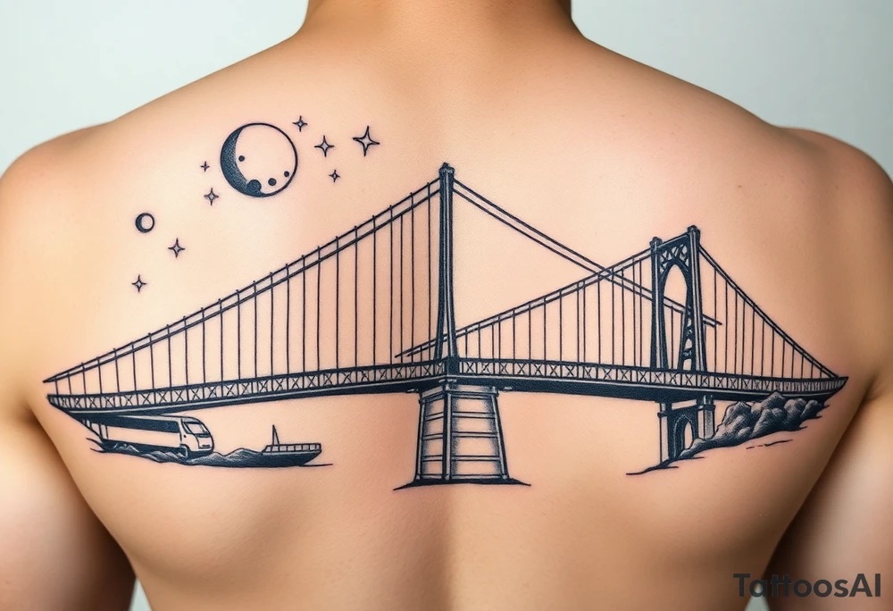 Create a tattoo of the brooklyn bridge 
Have space galaxy in the sky with planets and stars add color tattoo idea