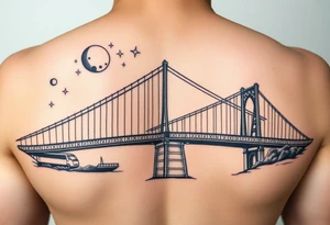 Create a tattoo of the brooklyn bridge 
Have space galaxy in the sky with planets and stars add color tattoo idea
