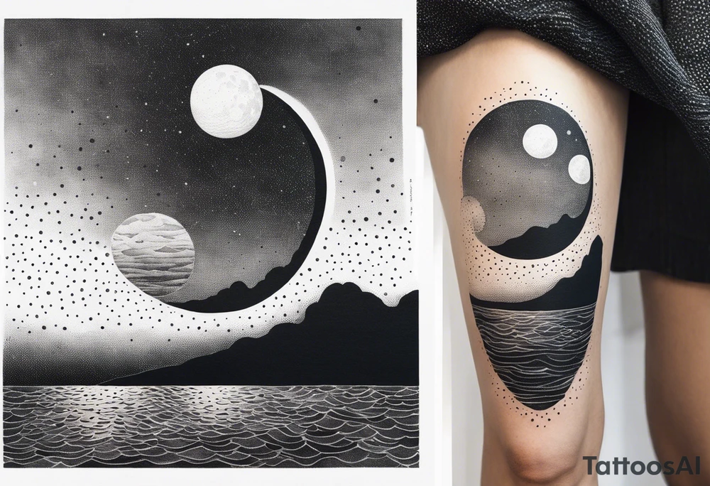 The moon rising over the ocean tattoo idea