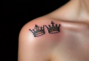 Minimalist black king and queen crowns with gold and silver accents on the outer hands celebrate your royal bond. tattoo idea