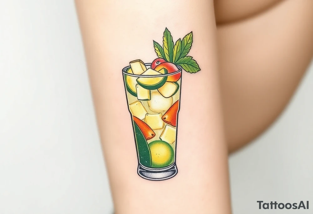 a mai tai in a rocks glass with lots of garnishes tattoo idea