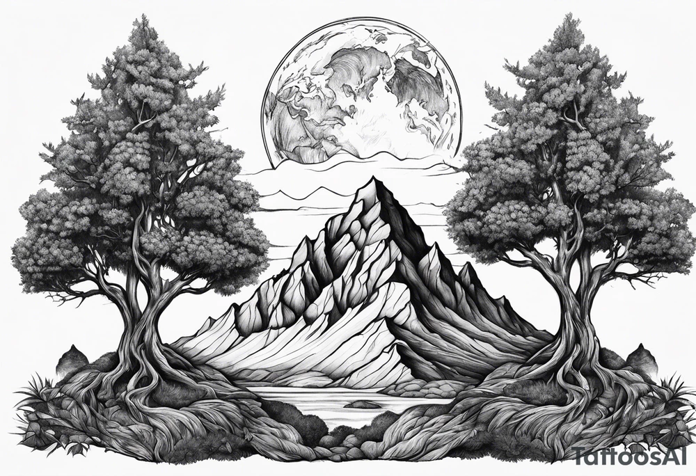 Three mountains three trees with roots tattoo idea