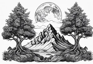 Three mountains three trees with roots tattoo idea