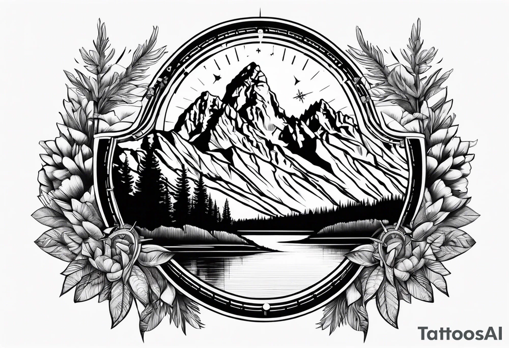 grand Teton mountains with compass tattoo idea