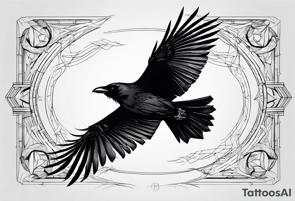 outline with straight lines of a flying raven, without grafik inside, no curves tattoo idea