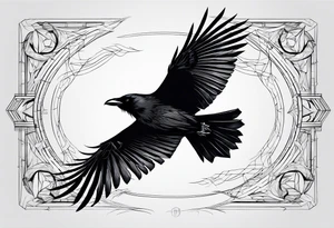 outline with straight lines of a flying raven, without grafik inside, no curves tattoo idea