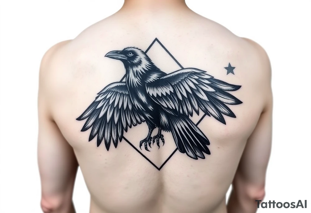 Diamond Geometric design with crow with long wings with dark shading  for forearm tattoo idea