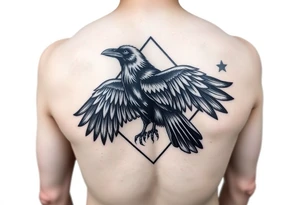 Diamond Geometric design with crow with long wings with dark shading  for forearm tattoo idea