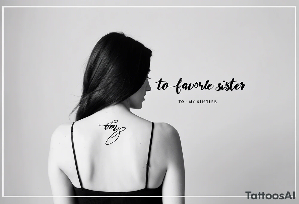 The handwritten words "to my favorite sister" written in a simple way with a delicate, fine line tattoo with a small tattoo attached to it tattoo idea