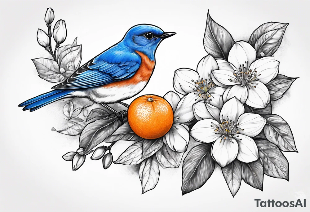bluebird holding an orange blossom tattoo idea