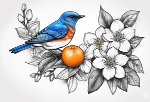 bluebird holding an orange blossom tattoo idea