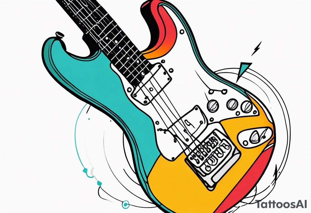 electric guitar with distorted audio signal coming out of cable plug tattoo idea