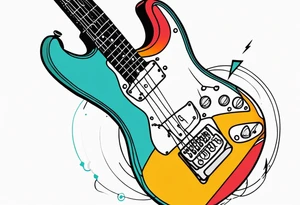 electric guitar with distorted audio signal coming out of cable plug tattoo idea