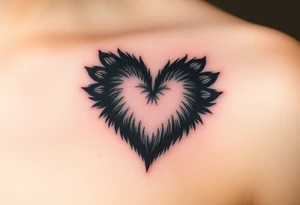 A black-and-gray shaded paw forming a heart, with sharp fur details and intense shading for a bold, mystical look tattoo idea