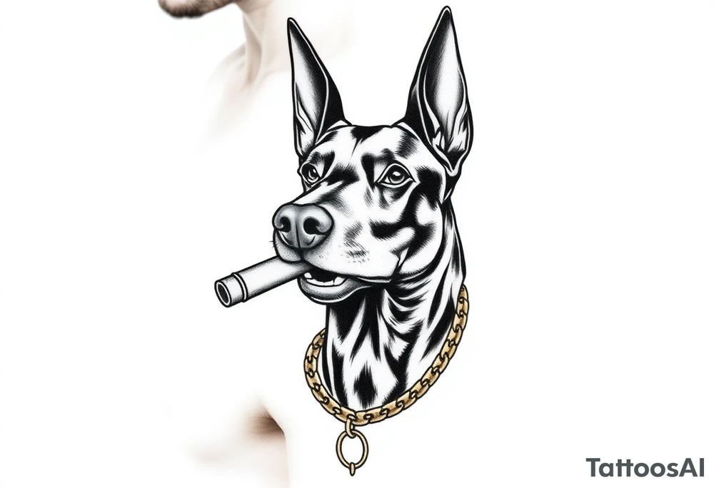 Doberman with a cigar and a gold chain tattoo idea