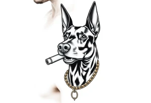 Doberman with a cigar and a gold chain tattoo idea