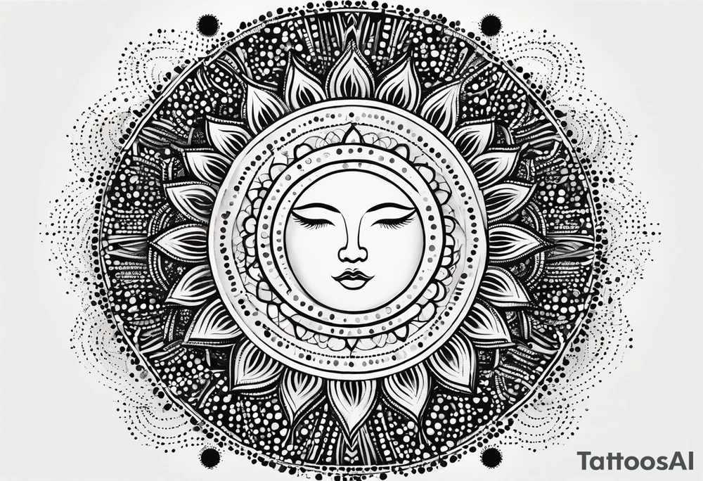 simple sun made of black dots and circles tattoo idea