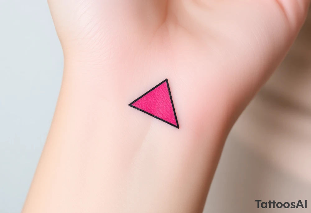 A pink triangle (upsidedown), with very small black lining and upside down. Just the colour pink. No shapes. Just the colour pink in a gradient filling the triangle and a small black outline tattoo idea