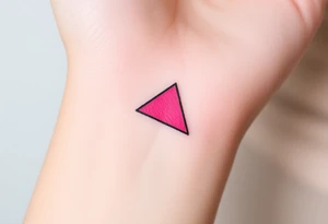 A pink triangle (upsidedown), with very small black lining and upside down. Just the colour pink. No shapes. Just the colour pink in a gradient filling the triangle and a small black outline tattoo idea