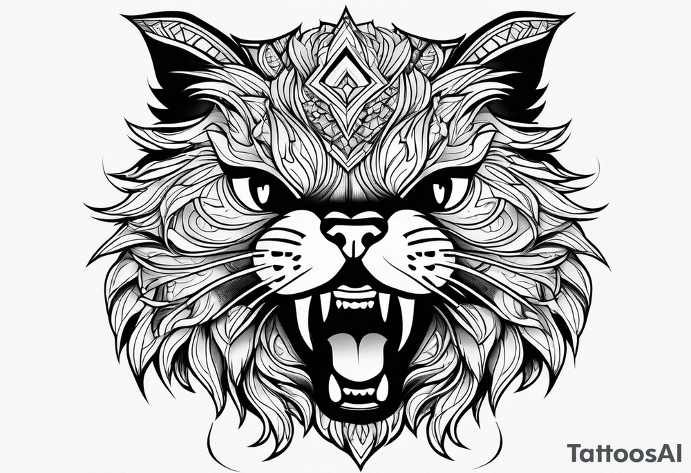 Powerful Himalayan cat roaring tattoo idea