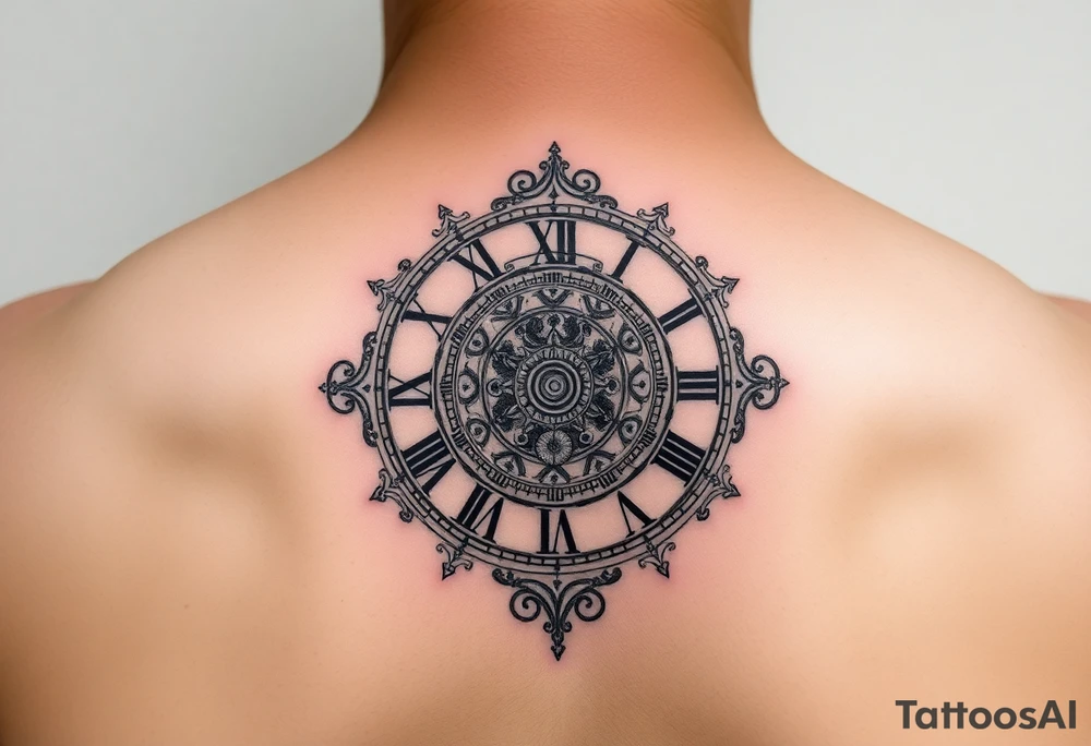 vintage roman numerals within ornate clockwork mechanism tattoo idea