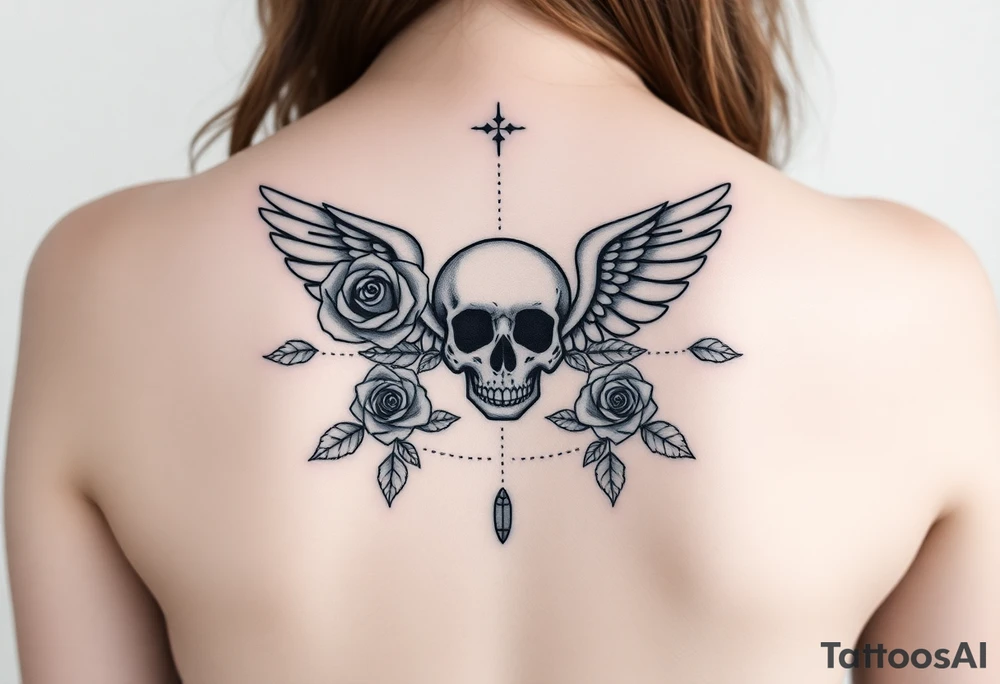 Forgiveness sigil roses and a skull with wings tattoo idea