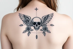 Forgiveness sigil roses and a skull with wings tattoo idea