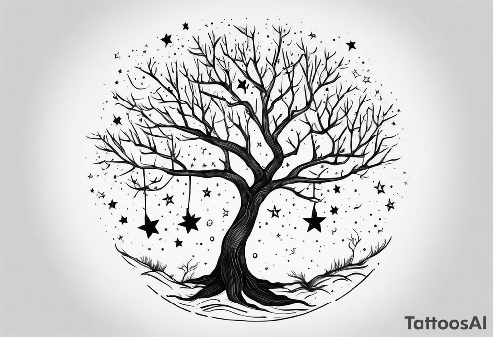 poison tree with no leaves and stars tattoo idea