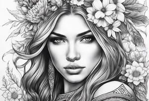 Warrior princess and wildflowers half sleeve tattoo idea