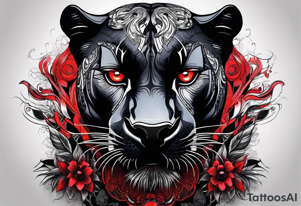 unique black panther, striking red eyes, intense and captivating elements tattoo idea