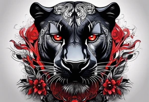 unique black panther, striking red eyes, intense and captivating elements tattoo idea